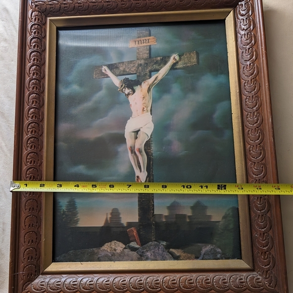 Vintage 3D pic christ in wooden frame - Picture 4 of 8